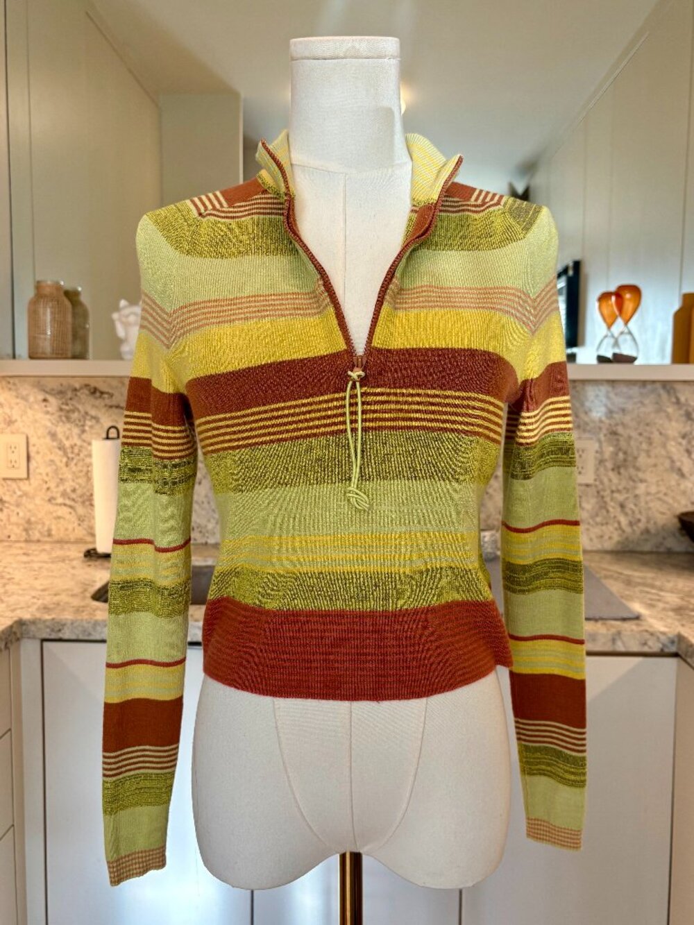 Free People Rip Tide Striped Mock Neck 1/4 Zip Crop Sweater - XS - Picture 4 of 8